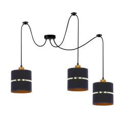Lampa wisząca Assam p czarny+złoty 3x60W  E27 abażur czarny+złoty pasek
