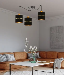 Lampa wisząca Assam p czarny+złoty 3x60W  E27 abażur czarny+złoty pasek