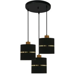 Lampa wisząca Assam talerz czarny+złoty  3x60W E27 abażur czarny+złoty pasek