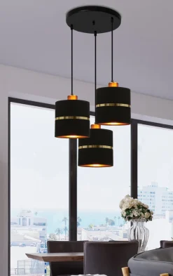 Lampa wisząca Assam talerz czarny+złoty  3x60W E27 abażur czarny+złoty pasek