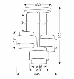 Lampa wisząca Benta czarny talerz 3x40W  E27 abażur czarny+kremowy