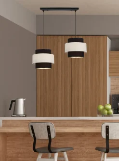 Lampa wisząca Benta czarny 2x40W E27  abażur czarny+kremowy