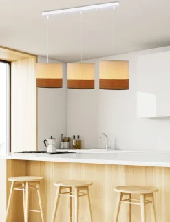 Lampa wisząca Bianco biały 3x40W E27  abażur biały+orzechowy