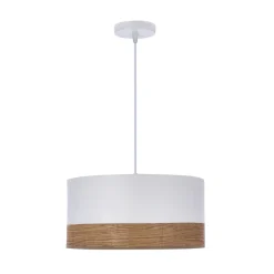 Lampa wisząca Bianco biały 1x40W E27 abażur biały+orzechowy