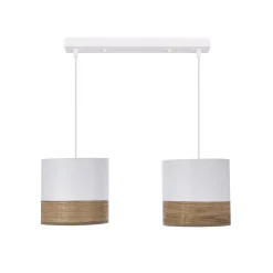 Lampa wisząca Bianco biały 2x40W E27 abażur biały+orzechowy