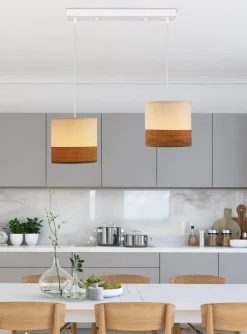 Lampa wisząca Bianco biały 2x40W E27  abażur biały+orzechowy