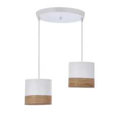 Lampa wisząca Bianco biały talerz 2x40W E27 abażur biały+orzechowy