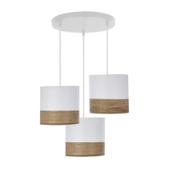 Lampa wisząca Bianco biały talerz 3x40W E27 abażur biały+orzechowy