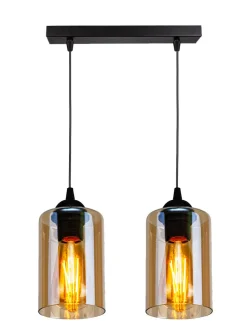 Lampa wisząca Bistro czarny 2x40W E27 klosz brązowy
