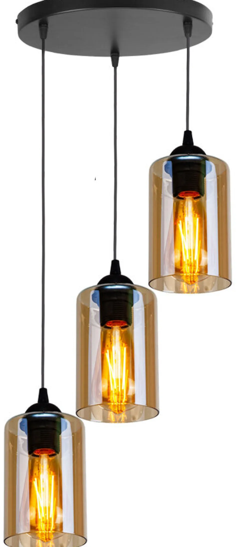 Lampa wisząca Bistro czarny talerz 3x40W E27 klosz brązowy