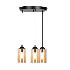 Lampa wisząca Bistro czarny talerz 3x40W E27 klosz brązowy