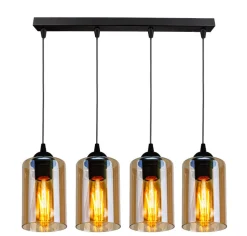Lampa wisząca Bistro czarny 4x40W E27 klosz brązowy