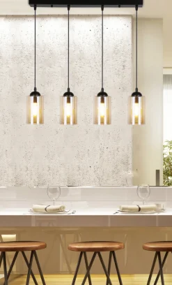 Lampa wisząca Bistro czarny 4x40W E27  klosz brązowy