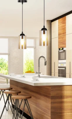 Lampa wisząca Bistro czarny 1x40W E27 klosz brązowy