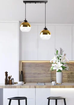 Lampa wisząca Contessa czarny 2x40 E27  klosz złoty