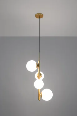 Lampa wisząca Cordel mosiądz 4x20W G9  klosz biały