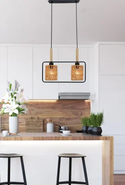 Lampa wisząca Crown czarny 2x40W E27  abażur beżowy