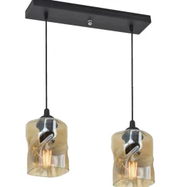 Lampa wisząca Felis czarny 2x60W E27  klosz bursztynowy