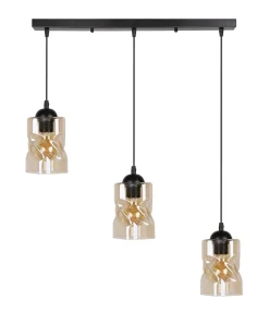 Lampa wisząca Felis czarny 3x60W E27  klosz bursztynowy