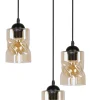 Lampa wisząca Felis talerz czarny 3x60W  E27 klosz bursztynowy