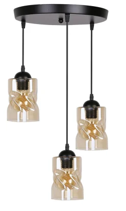 Lampa wisząca Felis talerz czarny 3x60W  E27 klosz bursztynowy