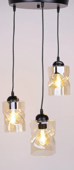 Lampa wisząca Felis talerz czarny 3x60W  E27 klosz bursztynowy