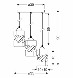 Lampa wisząca Felis talerz czarny 3x60W  E27 klosz bursztynowy