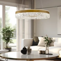 Lampa wisząca FROZI złoty 32W 3000K LED  kryształki bezbarwne