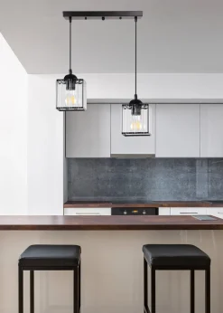 Lampa wisząca Glassia czarny 2x40 E27  klosz czarny+kryształy bezbarwne