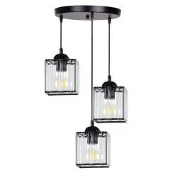 Lampa wisząca Glassia talerz czarny 3x40  E27 klosz czarny+kryształy bezbarwne