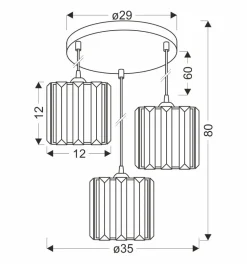 Lampa wisząca Glassia talerz czarny 3x40  E27 klosz czarny+kryształy bezbarwne