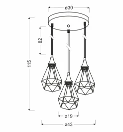 Lampa wisząca Graf talerz 3x60W E27  czarny