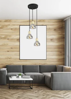 Lampa wisząca Gregory talerz czarny brąz  3x40W E14 klosz dymiony
