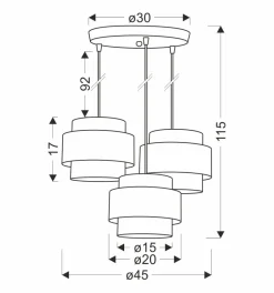 Lampa wisząca Hare chromowy talerz 3x60W  E27 abażur szary+srebrny