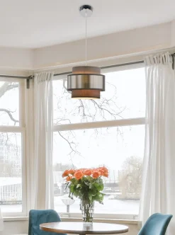 Lampa wisząca Hare chromowy 1x60W E27  abażur szary+srebrny