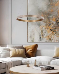 Lampa wisząca Hashim 60cm złoty 34W LED  kryształki bezbarwne