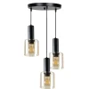 Lampa wisząca Isar talerz czarny 3x40  E27 klosz bursztynowy