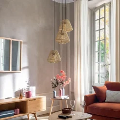 Lampa wisząca Jily rattanowa potrójna naturalna