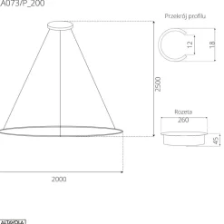 Lampa wisząca Ledowe Okręgi No.1 180 cm in 4k czarna