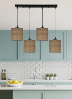 Lampa wisząca Legno czarny 15 4x40W E27  abażur orzechowy