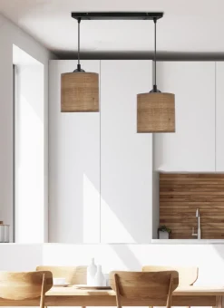 Lampa wisząca Legno czarny 15 2x40W E27  abażur orzechowy