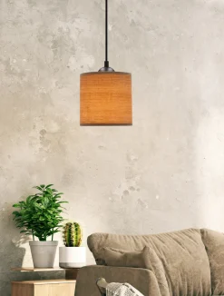 Lampa wisząca Legno czarny 15 1x40W E27  abażur orzechowy