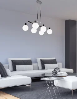 Lampa wisząca Maldus chromowy 6x40W G9  klosz biały