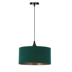 Lampa wisząca Maloto czarny 1x60 E27  abażur walec 30x15 velur but.ziel/złoto