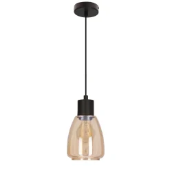 Lampa wisząca MOLDO czarny 1x40W E27  klosz bursztynowy
