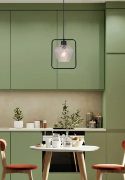 Lampa wisząca Niko czarny 1x40W E27  klosz bezbarwny karbowany