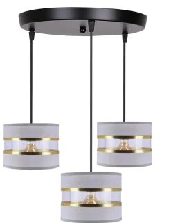 Lampa wisząca PANDY czarny talerz 3x40W  E27 abażur szary+złoty