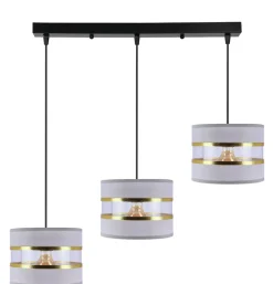 Lampa wisząca PANDY czarny 3x40W E27  abażur szary+złoty