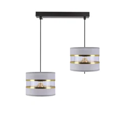 Lampa wisząca PANDY czarny 2x40W E27  abażur szary+złoty
