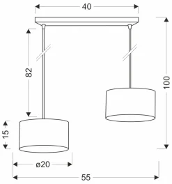 Lampa wisząca PANDY czarny 2x40W E27  abażur szary+złoty